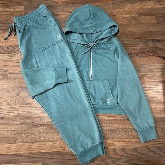 Victoria’s Secret Set Cozy & Comfy Fleece Tracksuit Hoodie XL & Joggers XXL Teal - Picture 4 of 9